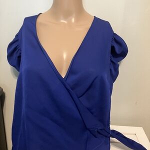 New York & Company Royal Blue Wrap Blouse